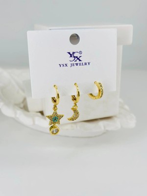 Hayat Store Zirkon Taşlı Üçlü Kombin Küpe - KP00380