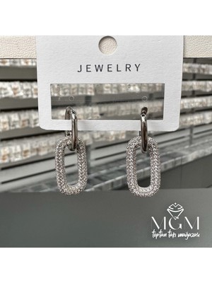 Hayat Store Rodyum Zirkon Taşlı Pirinç Küpeler - KP00133