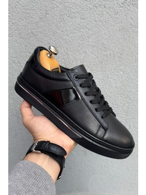 Martinetto Hakiki Deri Siyah Erkek Sneaker | Kauçuk Tabanlı, Günlük Ayakkabı