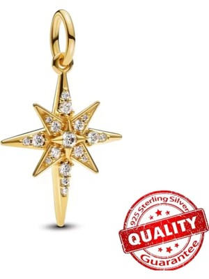 Lovecharm Gold Renk Zirkon Taşlı S925 Işıltılı Kuzey Yıldızı Sallantılı Gümüş Charm