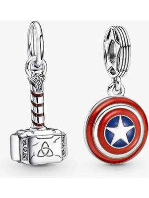 Lovecharm Marvel Thor'un Çekici ve Kaptan Amerika Kalkanı Charm Ikilisi