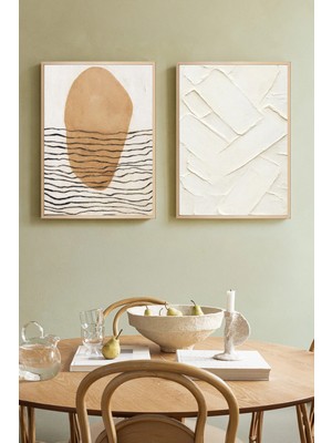 Muyika Design Ahşap Çerçeveli Tablo Seti Wabi Sabi Tasarım Minimalist Amorf Lekeli Kontrast Çizgili - 2'li Dekoratif Set
