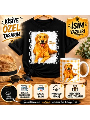 Gmt Ambalaj Kişiye Özel Golden Retriever Baskılı T-Shirt ve Kupa Seti – Köpek Temalı Hediyelik Kombin