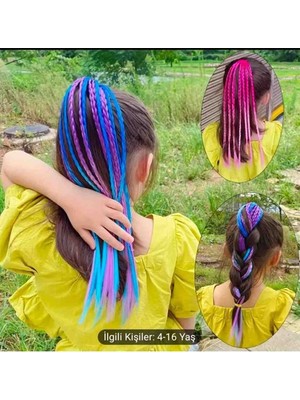 Handmade Rengarenk Çocuk Saçı Renkli Tasarım Örgülü Saç 1 Adet Parti Saç