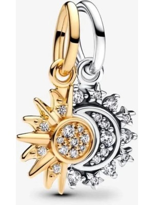 Lovecharm Zirkon Taşlı Ayrılabilir Güneş ve Ay Sallantılı 925 Ayar Charm