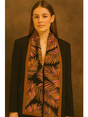 Gizem Orman Desen Kadın Saten Fular 30X165CM