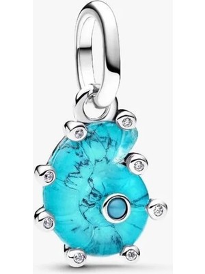 Lovecharm S925 Ayar Mavi Murano Camı Deniz Salyangozu Sallantılı Charm