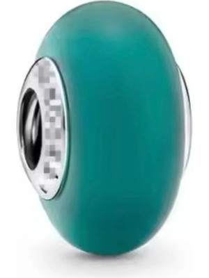 Lovecharm Gümüş Mat Yeşil Murano Cam Charm