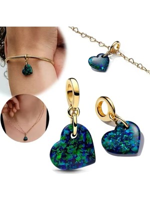Lovecharm 925 Ayar Işıltılı Yeşil Kalp Sallantılı Charm