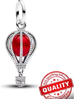 Lovecharm Sıcak Hava Balonu Murano Camı Kırmızı Sallantılı Gümüş Charm