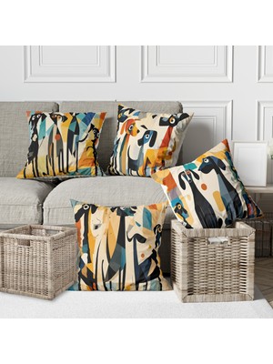 Alkan Homes 4 Lü Kombin Modern Soyut Köpek Desenli Dijital Baskılı Kırlent Kılıfı
