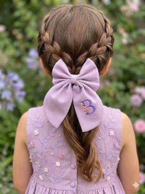 Hedera Handmade Lila B Harf Nakışlı Fiyonk Toka