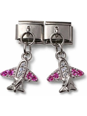 Lovecharm Pembe Taşlı Uçak Figürlü Italyan Charm