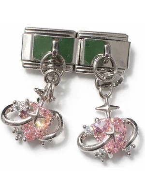 Lovecharm Pembe Kalp Taşlı Gezegen Figürlü Italyan Charm
