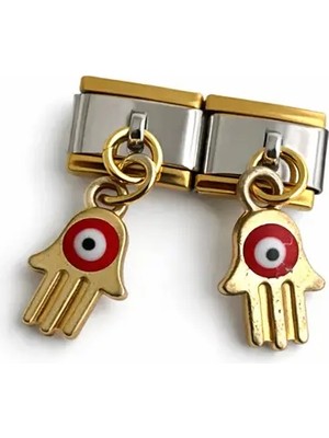 Lovecharm Nazar Boncuğu El (Hamsa) Figürlü Italyan Charm | Altın Renk Sallantılı Bileklik Ucu