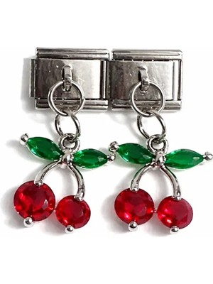 Lovecharm Kiraz Figürlü Taşlı Italyan Charm – Çelik Bileklik Uyumlu Sallantılı Charm