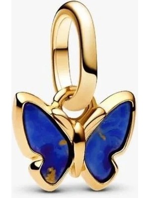 Lovecharm S925 Ayar Gold Mavi Kelebek Mini Sallantılı Charm