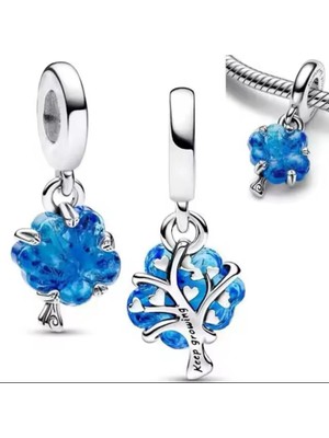Lovecharm Gümüş Mavi Murano Aile Ağacı Charm