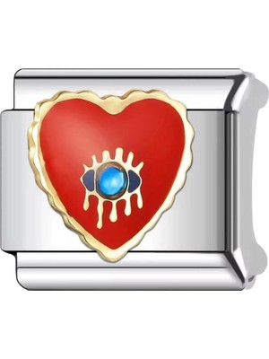 Lovecharm Kırmızı Kalp Içinde Nazar Göz Italyan Çelik Charm