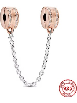 Lovecharm Rose Logolu Güvenlik Zinciri Klips Gümüş Charm Tutucu