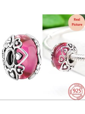 Lovecharm 925 Ayar Aşkınızı Ortaya Çıkarın Pembe Murano Cam Charm