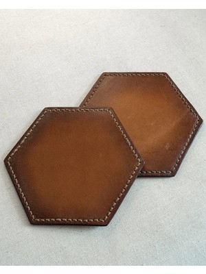 INKD 2'li Deri Bardak Altlığı - Hakiki Vejetal Deri - El Yapımı Coaster