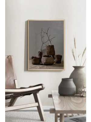 Muyika Design Duvar Tablosu Dekoratif Ahşap Çerçeveli Wabi-Sabi Stil Geometrik Soyut Tasarım - 50X70 cm Modern Salon Tablosu