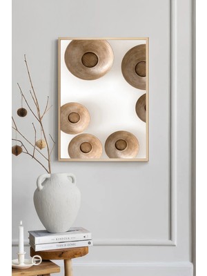 Muyika Design Duvar Tablosu Dekoratif Ahşap Çerçeveli 3D Görünümlü Soyut Tabak Desenli - 50X70 cm Modern Salon Tablosu