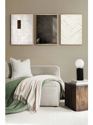 Muyika Design Çerçeveli Tablo Seti 3'lü Japandi Tarzı Minimalist Soyut Güneş ve Amorf Formlar - Dekoratif Kombin