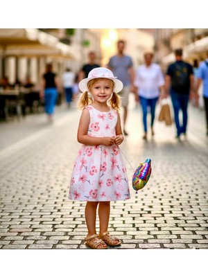 Cooll Bebek Kız Çocuk Pembe Çicekli Pamuklu Şapkali Elbise