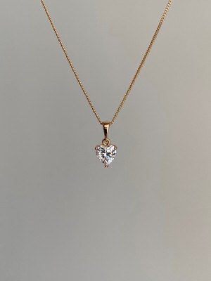Owentis Çelik Rose Gold Pırlanta Heart Kesim Pocahontas Kalp Kolye -Kararma Yapmaz-