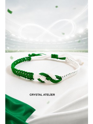 Crystal Atelier Yeşil Beyaz Sonsuzluk Düğümü Makrome Taraftar Bileklik - El Yapımı Ayarlanabilir Unisex Örgü Bileklik