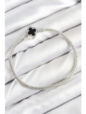 Teknoparkx Ietaks™ Pirinç Charm Zirkon Taşlı Yonca Model Gümüş Renk Kadın Bileklik Tknprk-Tkaks3