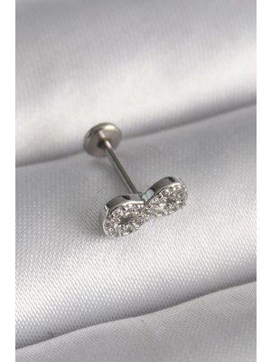 Teknoparkx Ietaks™ 316L Çelik Gümüş Renk Zirkon Taşlı Sonsuzluk Model Tragus Piercing Tknprk-Tkaks3