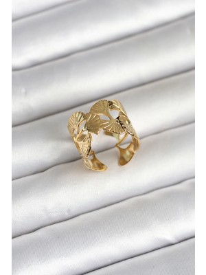 Teknoparkx Ietaks™ 316L Çelik Gold Renk Yelpaze Model Kadın Yüzük Tknprk-Tkaks3