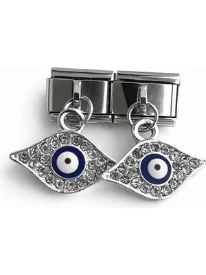 Lovecharm Taşlı Nazar Göz Figürlü Italyan Charm | Sallantılı Paslanmaz Çelik Bileklik Ucu