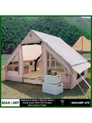 Derin Stok 6 Kişilik 4 Mevsim 2 Kapılı Tavan Pencereli Şişme Çadır 300*210*200CM