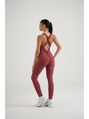 Lismina Kelebek Askılı Arkası Büzgülü ( Scrunch Butt ) Spor Tayt Tulum