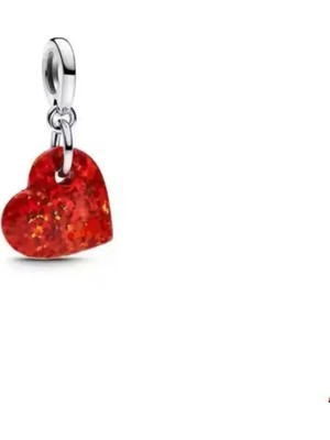Lovecharm Gümüş Işıltılı Kırmızı Kalp Sallantılı Charm