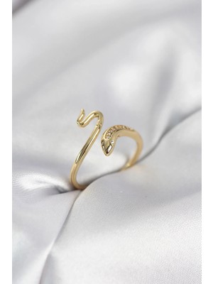 Teknoparkx Ietaks™ Gold Renk Yılan Model Zirkon Taşlı Kadın Yüzük Tknprk-Tkaks3