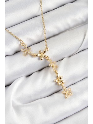 Teknoparkx Ietaks™ 316L Çelik Zirkon Taşlı Çiçek Model Gold Renk Kadın Kolye Tknprk-Tkaks3