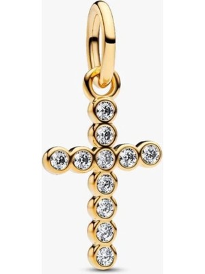 Lovecharm Gold Renk Zirkon Taşlı Haç Sallantılı Charm Kolye Ucu S925