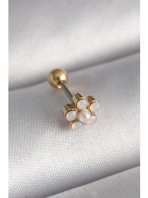 Teknoparkx Ietaks™ 316L Çelik Gold Renk Zirkon Taşlı Çiçek Model Tragus Piercing Tknprk-Tkaks3