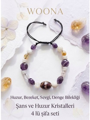 Woona Ay & Ametist & Sitrin & Pembe Kuvars Taşı Otantik El Yapımı Doğal Taş Şans ve Huzur Bilekliği