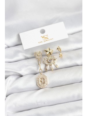 Teknoparkx Ietaks™ Pirinç Gold Renk Göz ve Kutup Yıldızı Model Ysx Trio Küpe Seti Tknprk-Tkaks3