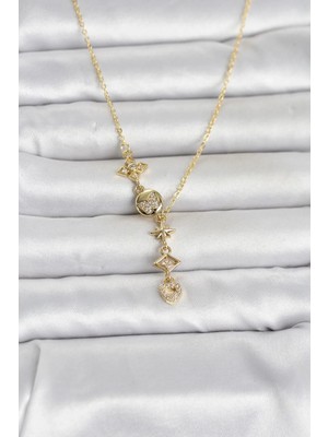 Teknoparkx Ietaks™ 316L Çelik Gold Renk Zirkon Taşlı Y Kadın Kolye Tknprk-Tkaks3