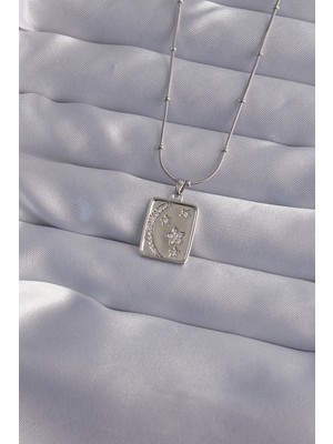 Teknoparkx Ietaks™ 316L Çelik Zincir Gümüş Renk Zirkon Taşlı Ay Yıldız Figürlü Tarot Kolye Tknprk-
