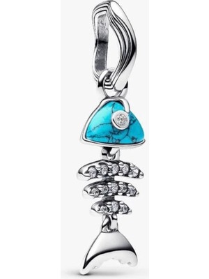 Lovecharm S925 Ayar Turkuaz Renkli Balık Kemiği Sallantılı Charm