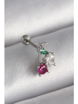Teknoparkx Ietaks™ 316L Çelik Gümüş Renk Zirkon Taşlı Tragus Piercing Tknprk-Tkaks3