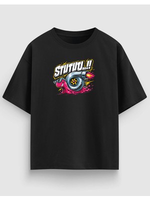 Yolo Street Oversize Unisex Siyah Tişört – Stutu Salyangoz Baskı, %100 Pamuk Streetwear Tasarım